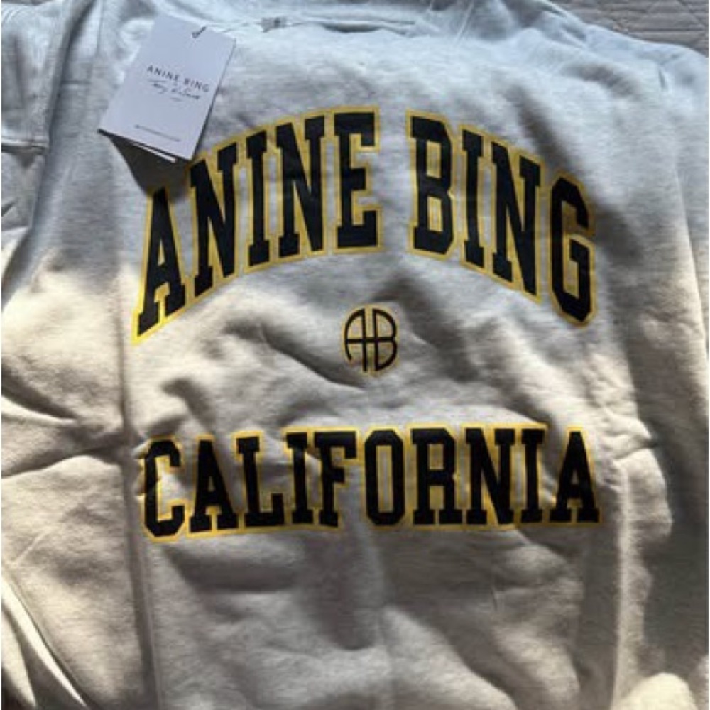 Anine Bing Gray Sweatshirt with Black and Yellow Print